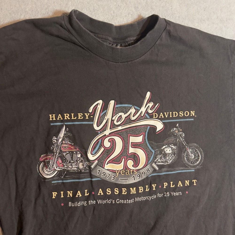 Vintage 1998 Harley Davidson York PA 25th Anniversary T-Shirt XL Black Graphic